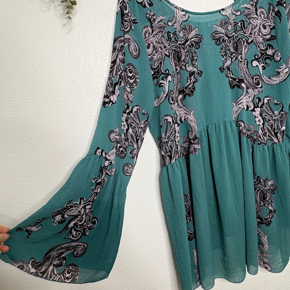 Free People Intimately Voile and Lace Trapeze Slip Dress Teal Floral Large - Picture 3 of 7